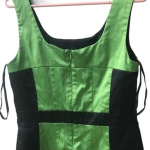 Green & Black Satin Corset-Style Sleeveless Top